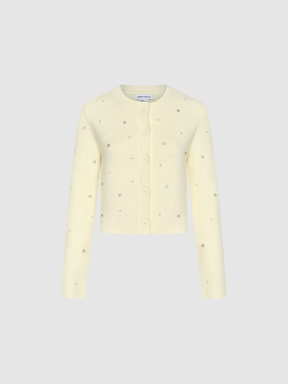 Personalized Women's Pearl-Embellished Yellow Cardigan