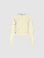Personalized Women's Pearl-Embellished Yellow Cardigan