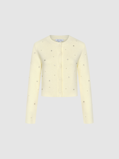 Personalized Women's Pearl-Embellished Yellow Cardigan