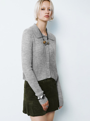 Factory Direct Women's Ribbed Knit Collared Cardigan and Corduroy Mini Skirt