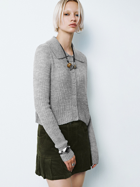Factory Direct Women's Ribbed Knit Collared Cardigan and Corduroy Mini Skirt