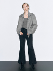 Factory Women's Oversized Zip-Up Knit Jacket with Split-Hem Jeans