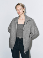 Factory Women's Oversized Zip-Up Knit Jacket with Split-Hem Jeans