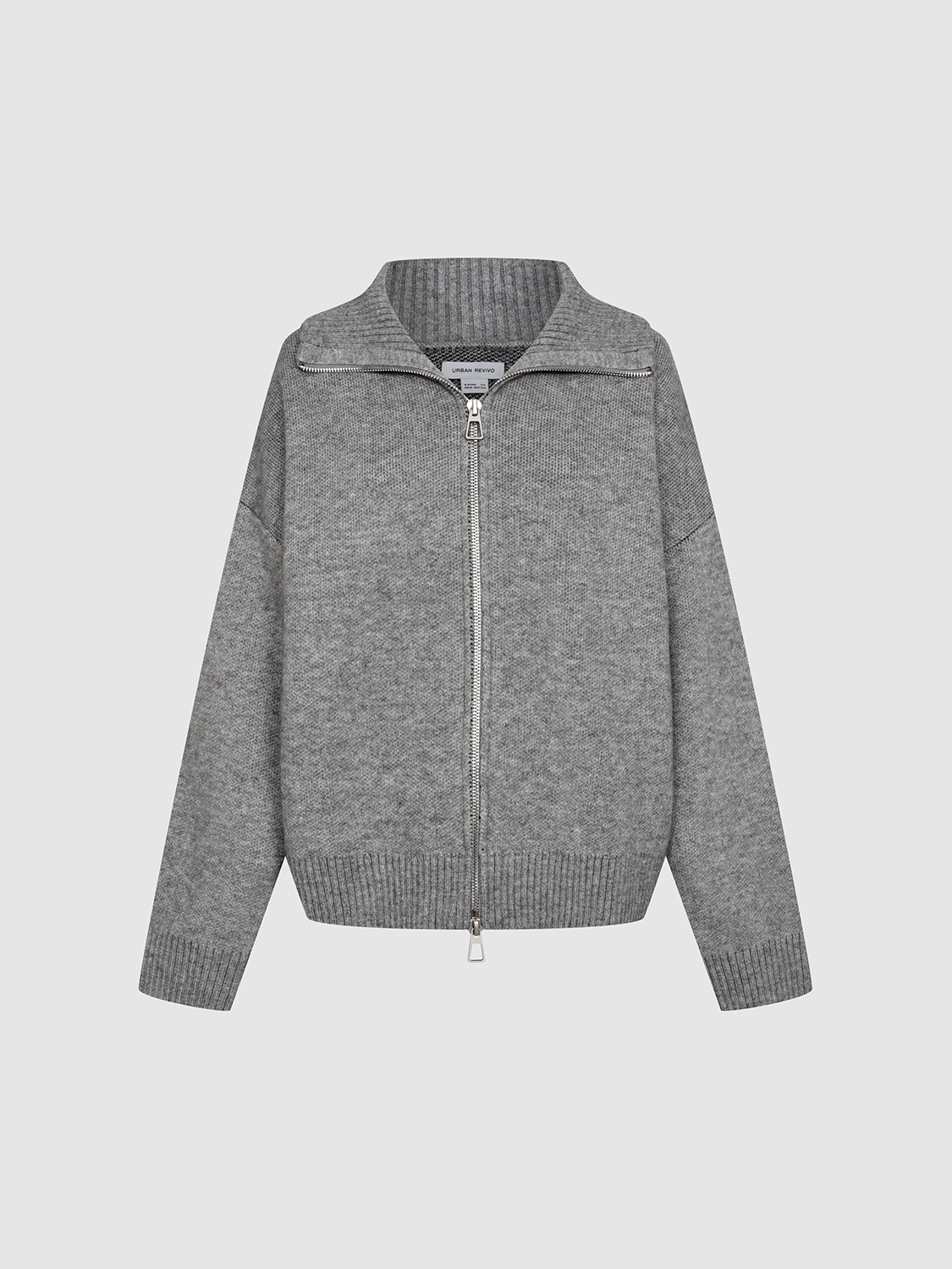 Factory Women's Oversized Zip-Up Knit Jacket with Split-Hem Jeans