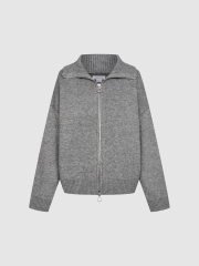 Factory Women's Oversized Zip-Up Knit Jacket with Split-Hem Jeans