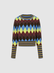 OEM Available Women's Vibrant Argyle Knit Sweater and Corduroy Skirt