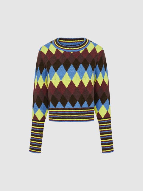 OEM Available Women's Vibrant Argyle Knit Sweater and Corduroy Skirt