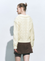 Factory Direct Women's Cable Knit Cardigan with Wooden Toggle Buttons and Corduroy Mini Skirt