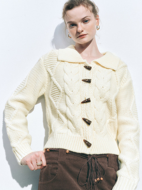 Factory Direct Women's Cable Knit Cardigan with Wooden Toggle Buttons and Corduroy Mini Skirt