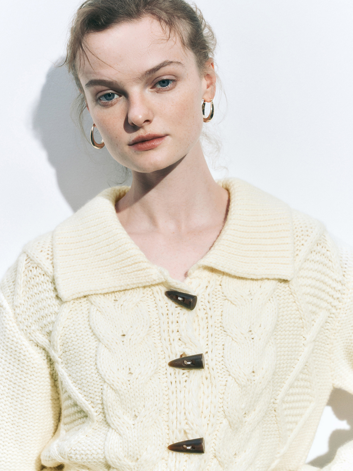 Factory Direct Women's Cable Knit Cardigan with Wooden Toggle Buttons and Corduroy Mini Skirt