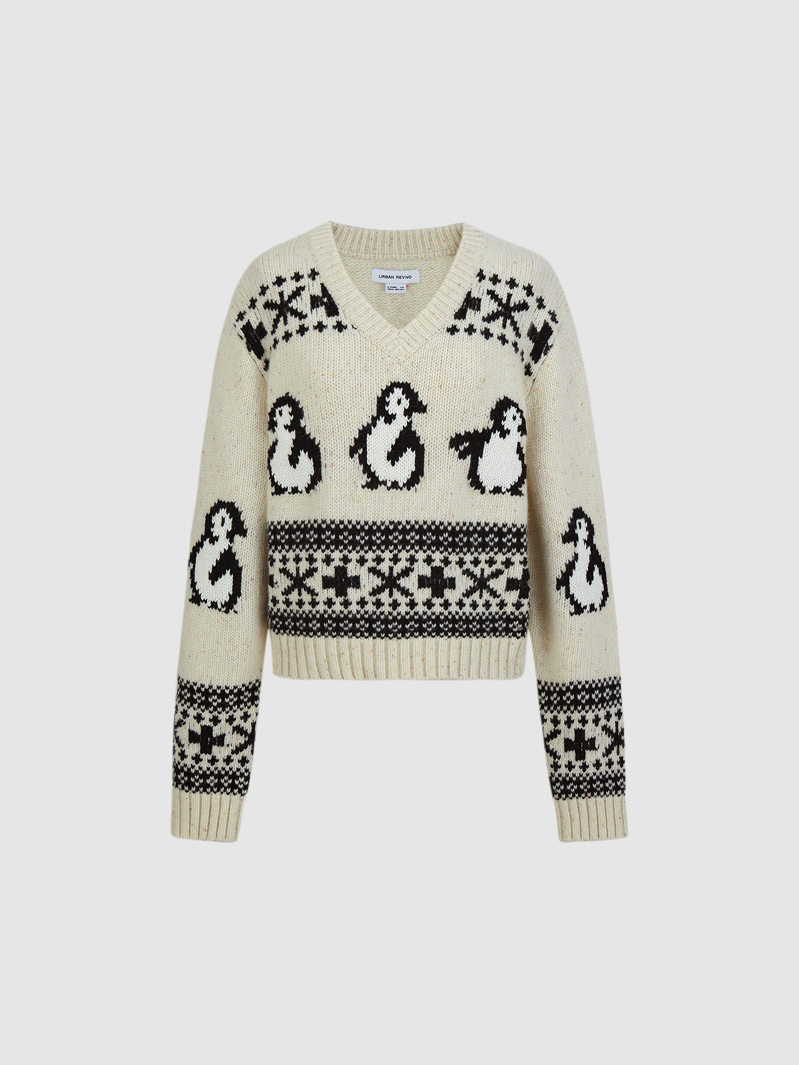 Custom Women’s Penguin Print V-Neck Knit Sweater