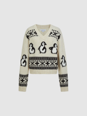 Custom Women’s Penguin Print V-Neck Knit Sweater