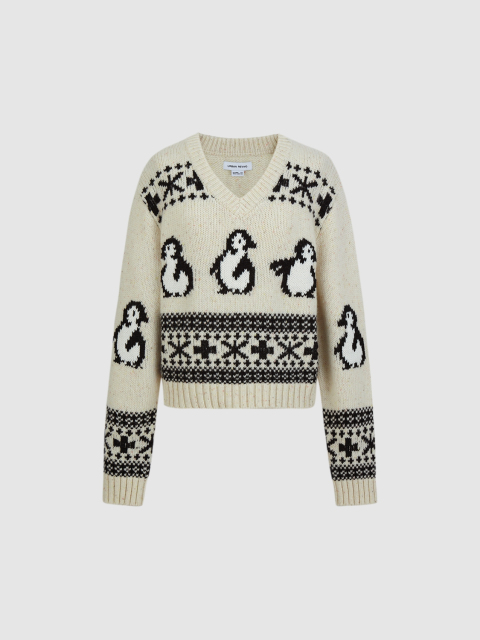 Custom Women’s Penguin Print V-Neck Knit Sweater