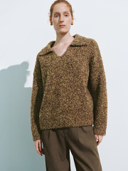 Factory Direct Women's Bouclé Textured Knit Collared Sweater
