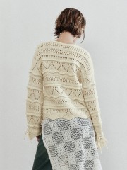 OEM Available Women's Bohemian Lace-Up Crochet Knit Sweater