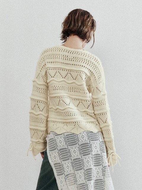 OEM Available Women's Bohemian Lace-Up Crochet Knit Sweater