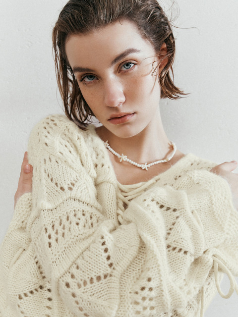 OEM Available Women's Bohemian Lace-Up Crochet Knit Sweater