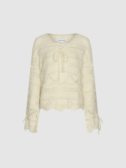 OEM Available Women's Bohemian Lace-Up Crochet Knit Sweater