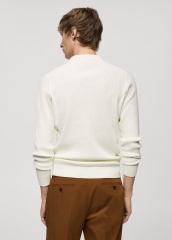 OEM Men's Ribbed Long-Sleeve Polo Sweater in Off-White