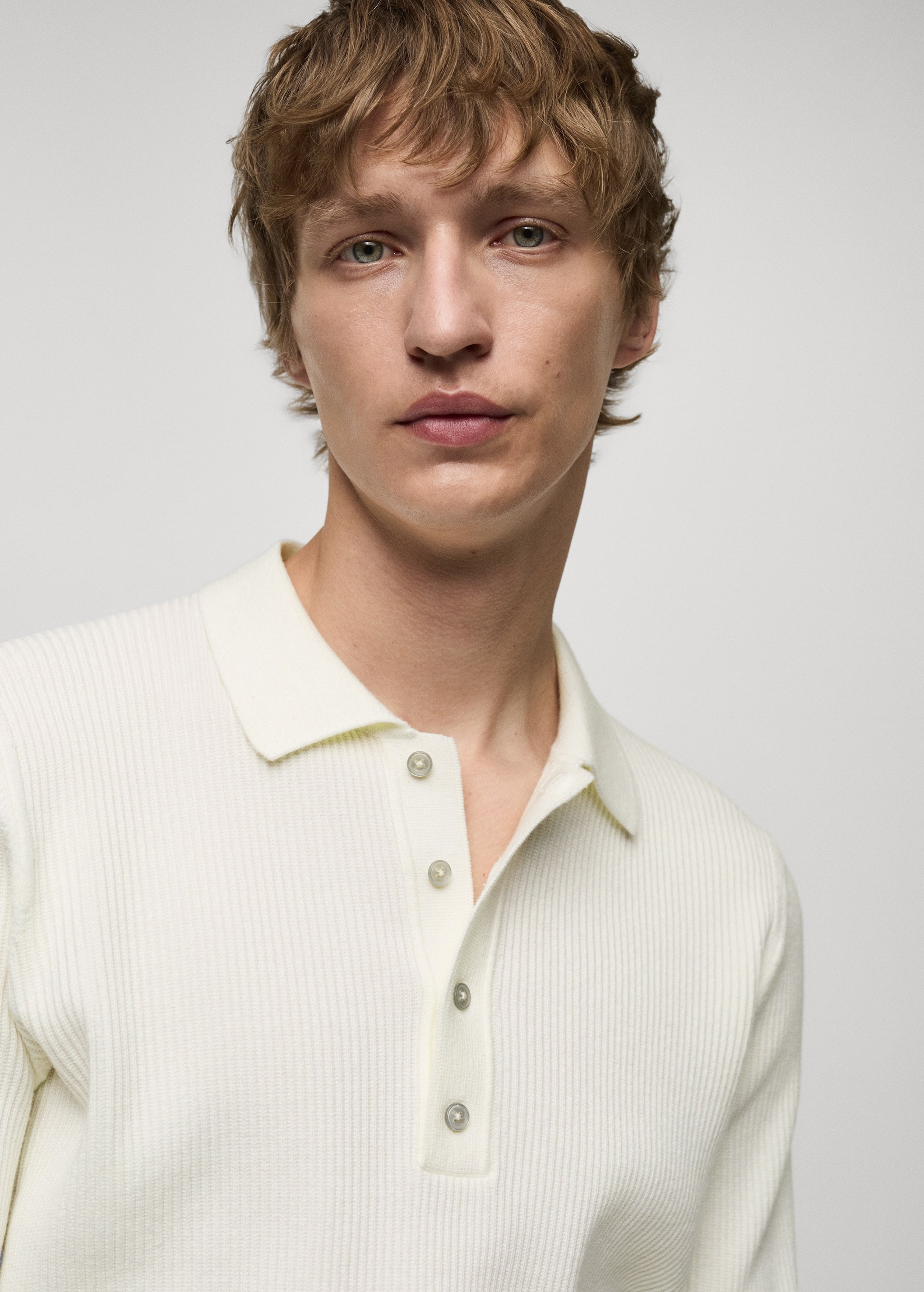 OEM Men's Ribbed Long-Sleeve Polo Sweater in Off-White