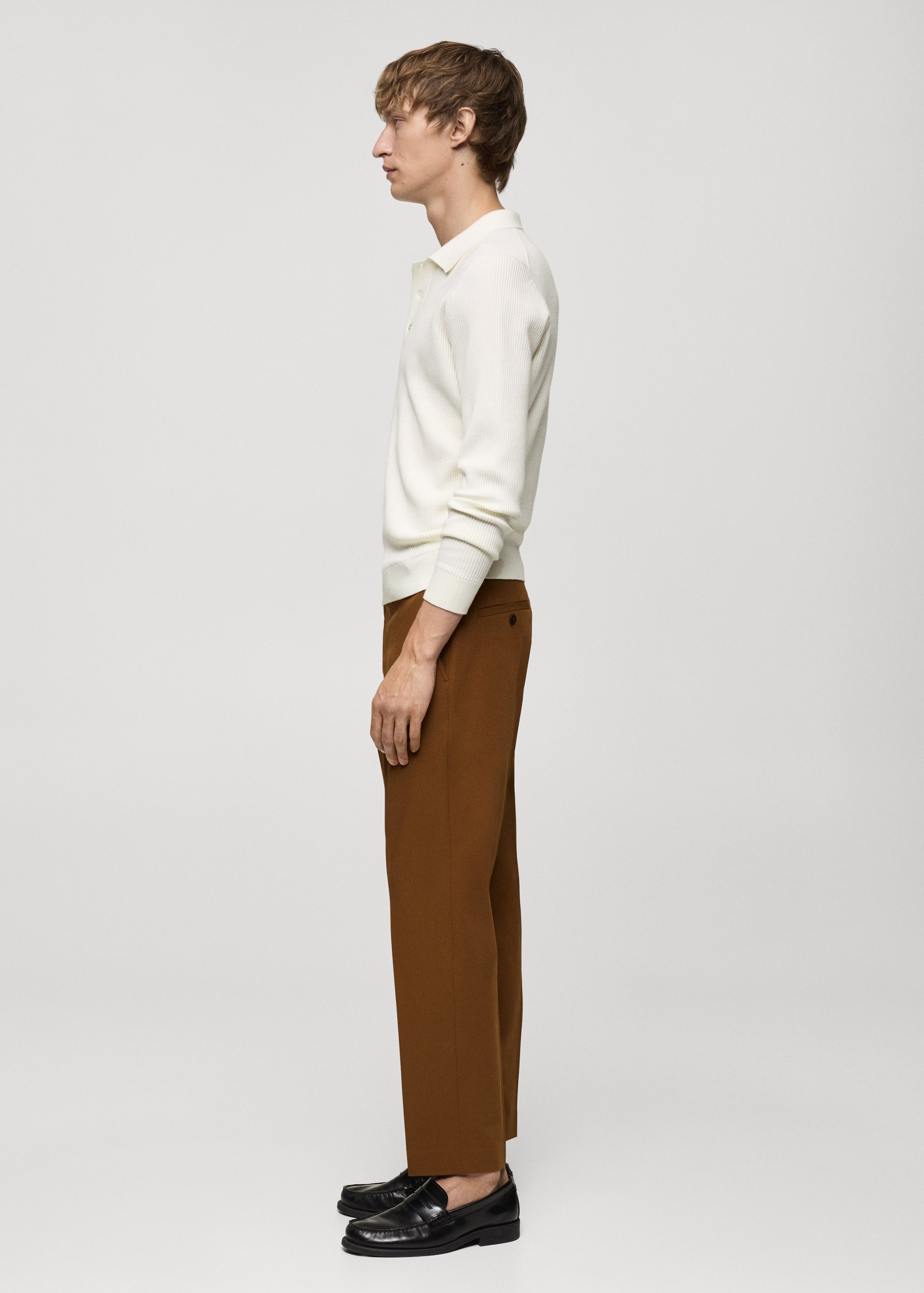 OEM Men's Ribbed Long-Sleeve Polo Sweater in Off-White