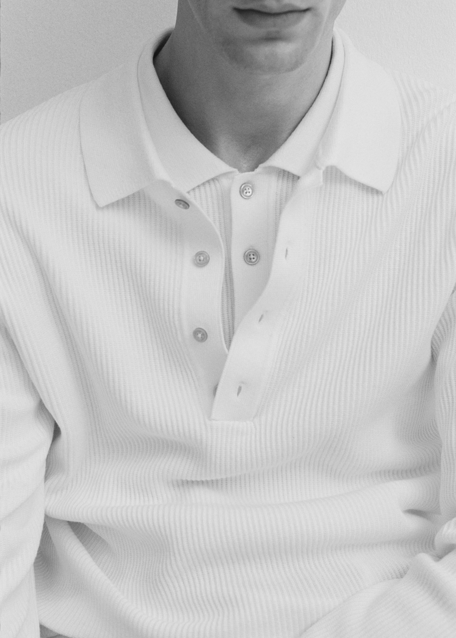 OEM Men's Ribbed Long-Sleeve Polo Sweater in Off-White