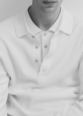 OEM Men's Ribbed Long-Sleeve Polo Sweater in Off-White