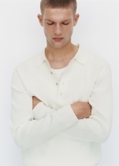 OEM Men's Ribbed Long-Sleeve Polo Sweater in Off-White