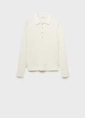 OEM Men's Ribbed Long-Sleeve Polo Sweater in Off-White