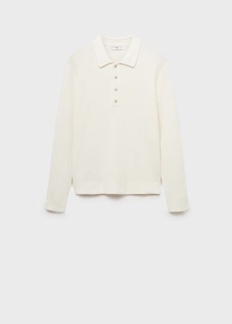 OEM Men's Ribbed Long-Sleeve Polo Sweater in Off-White