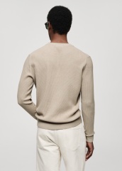 ODM Men's Beige Ribbed Knit Sweater
