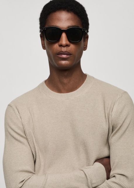 ODM Men's Beige Ribbed Knit Sweater