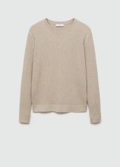 ODM Men's Beige Ribbed Knit Sweater