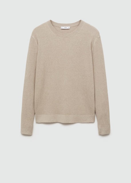 ODM Men's Beige Ribbed Knit Sweater