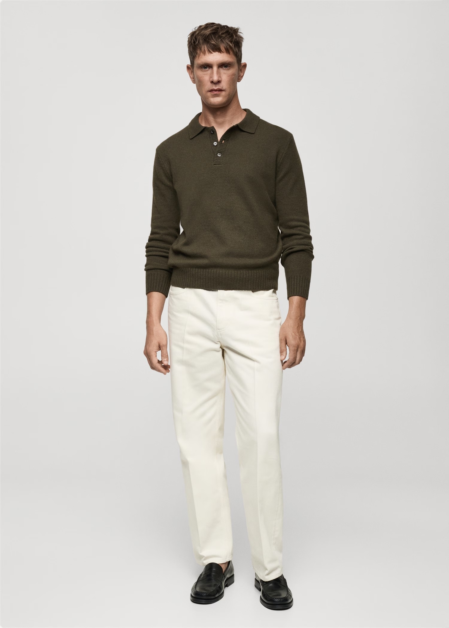 ODM Men's Olive Green Wool-Blend Polo Sweater