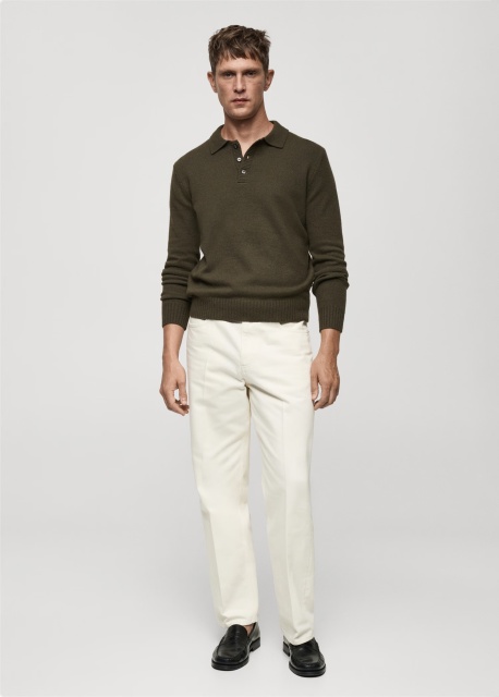 ODM Men's Olive Green Wool-Blend Polo Sweater