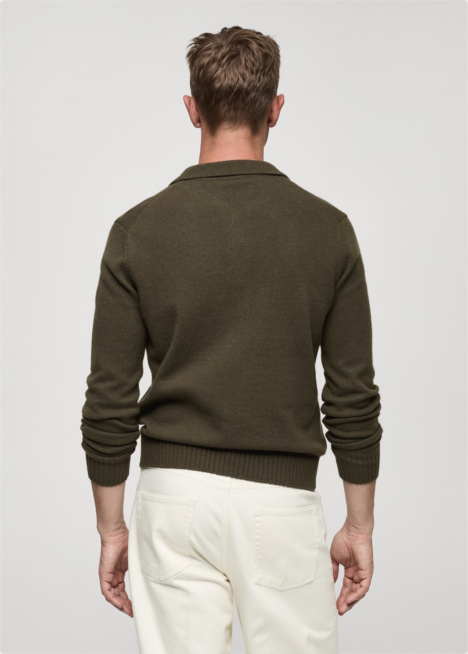 ODM Men's Olive Green Wool-Blend Polo Sweater