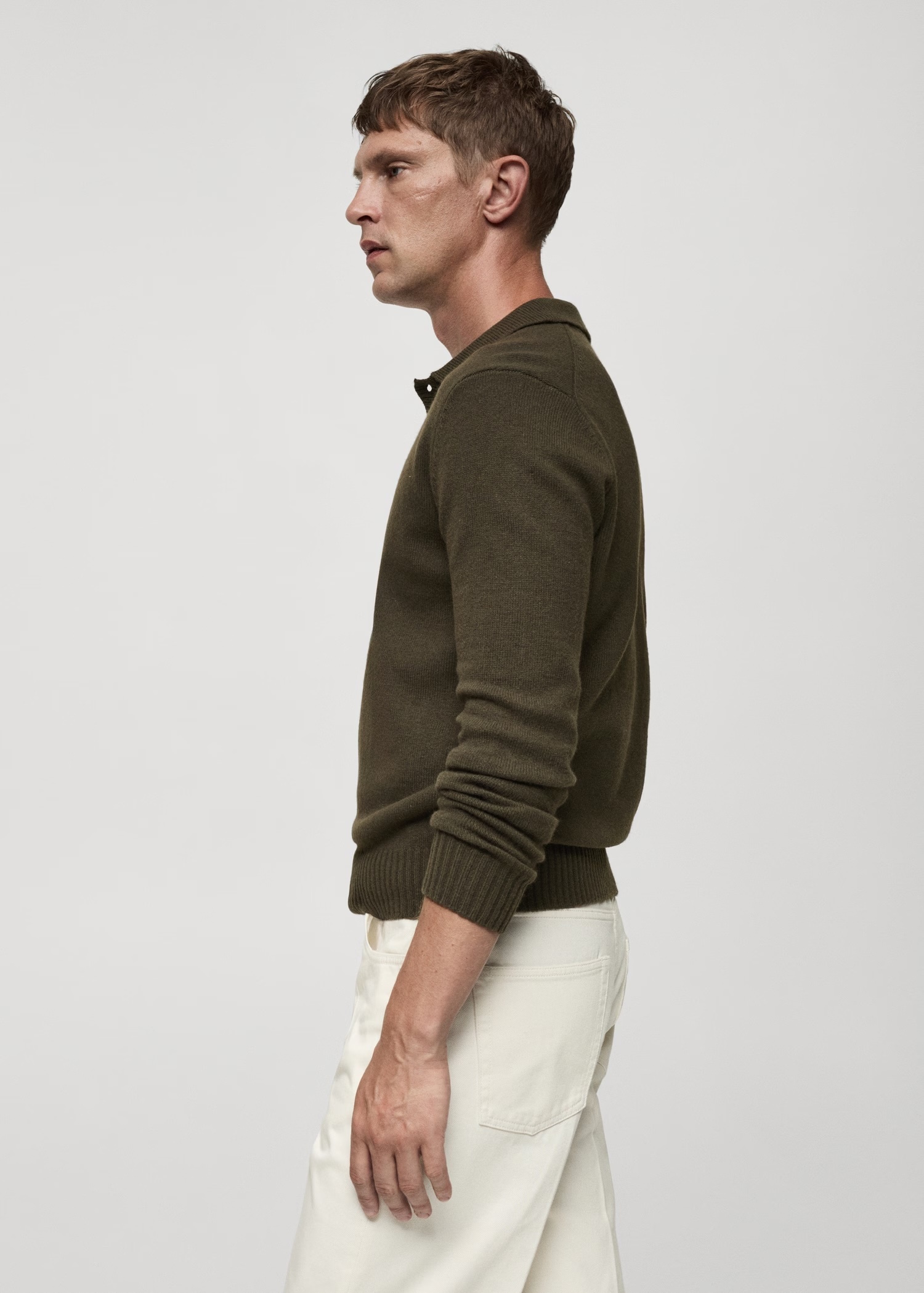 ODM Men's Olive Green Wool-Blend Polo Sweater