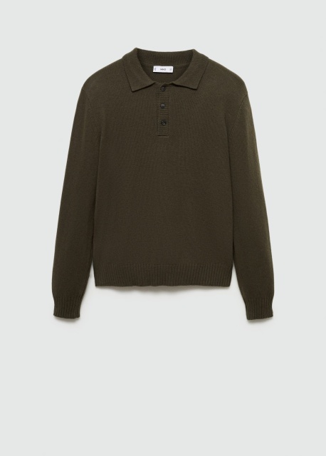 ODM Men's Olive Green Wool-Blend Polo Sweater