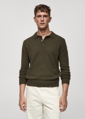 ODM Men's Olive Green Wool-Blend Polo Sweater