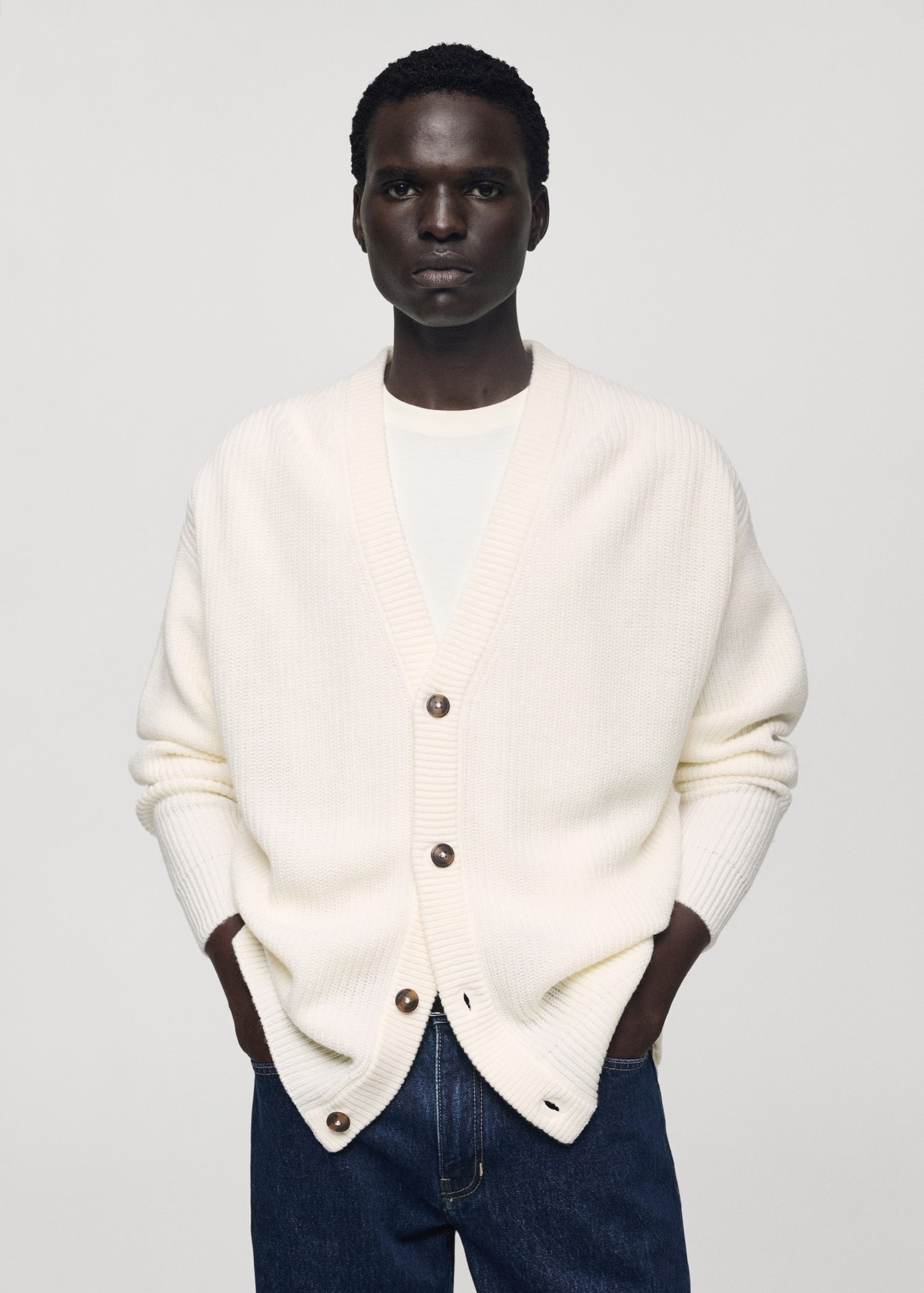 Custom Men's Oversized Knit Cardigan in Ivory
