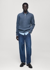 Custom Men's Blue Half-Zip Wool Sweater