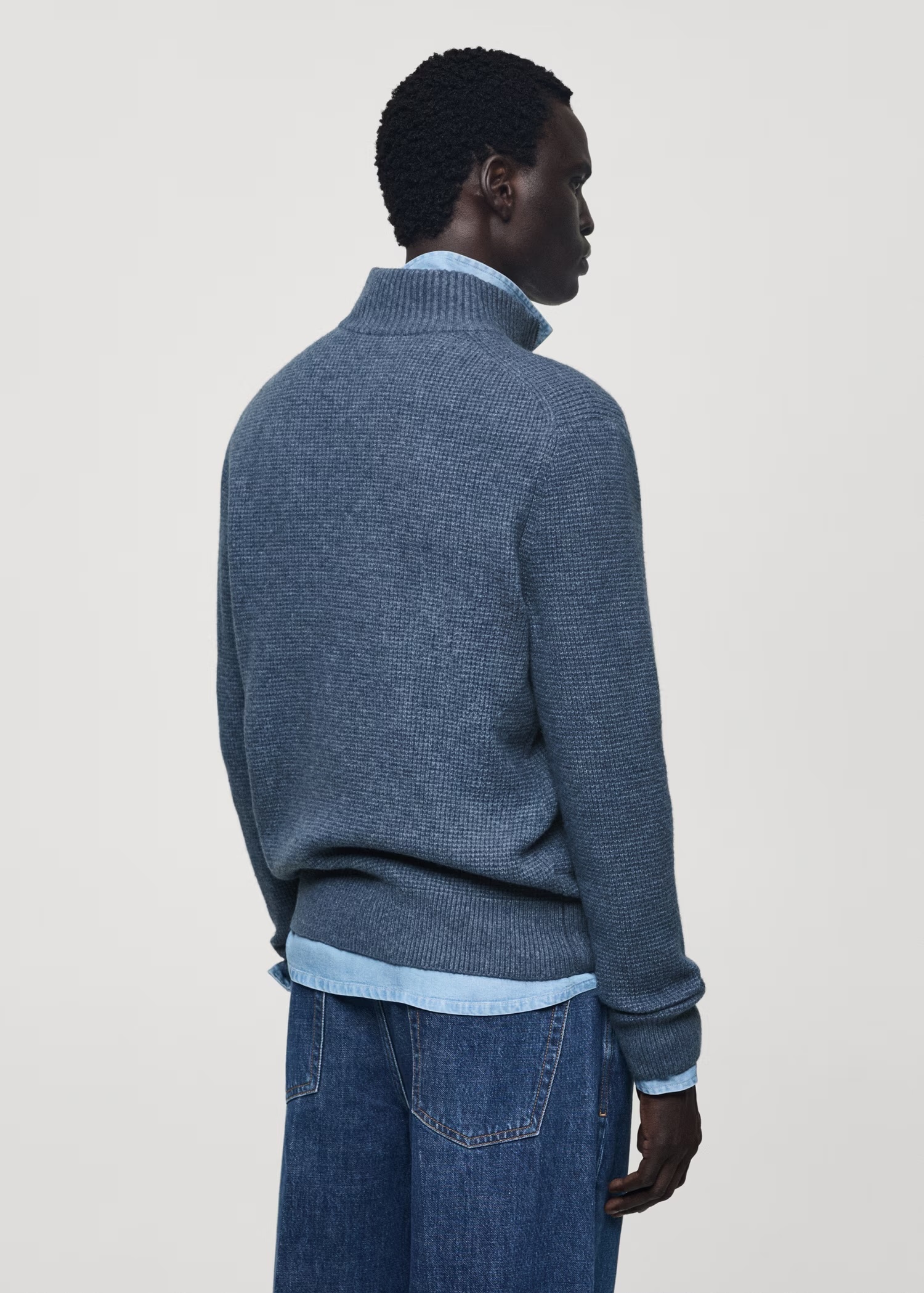 Custom Men's Blue Half-Zip Wool Sweater