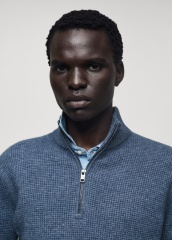 Custom Men's Blue Half-Zip Wool Sweater