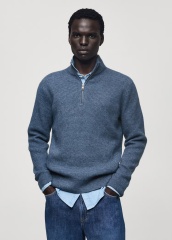 Custom Men's Blue Half-Zip Wool Sweater