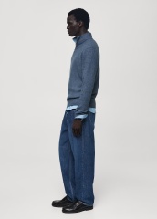 Custom Men's Blue Half-Zip Wool Sweater