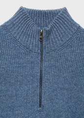 Custom Men's Blue Half-Zip Wool Sweater