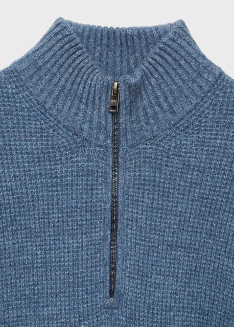 Custom Men's Blue Half-Zip Wool Sweater