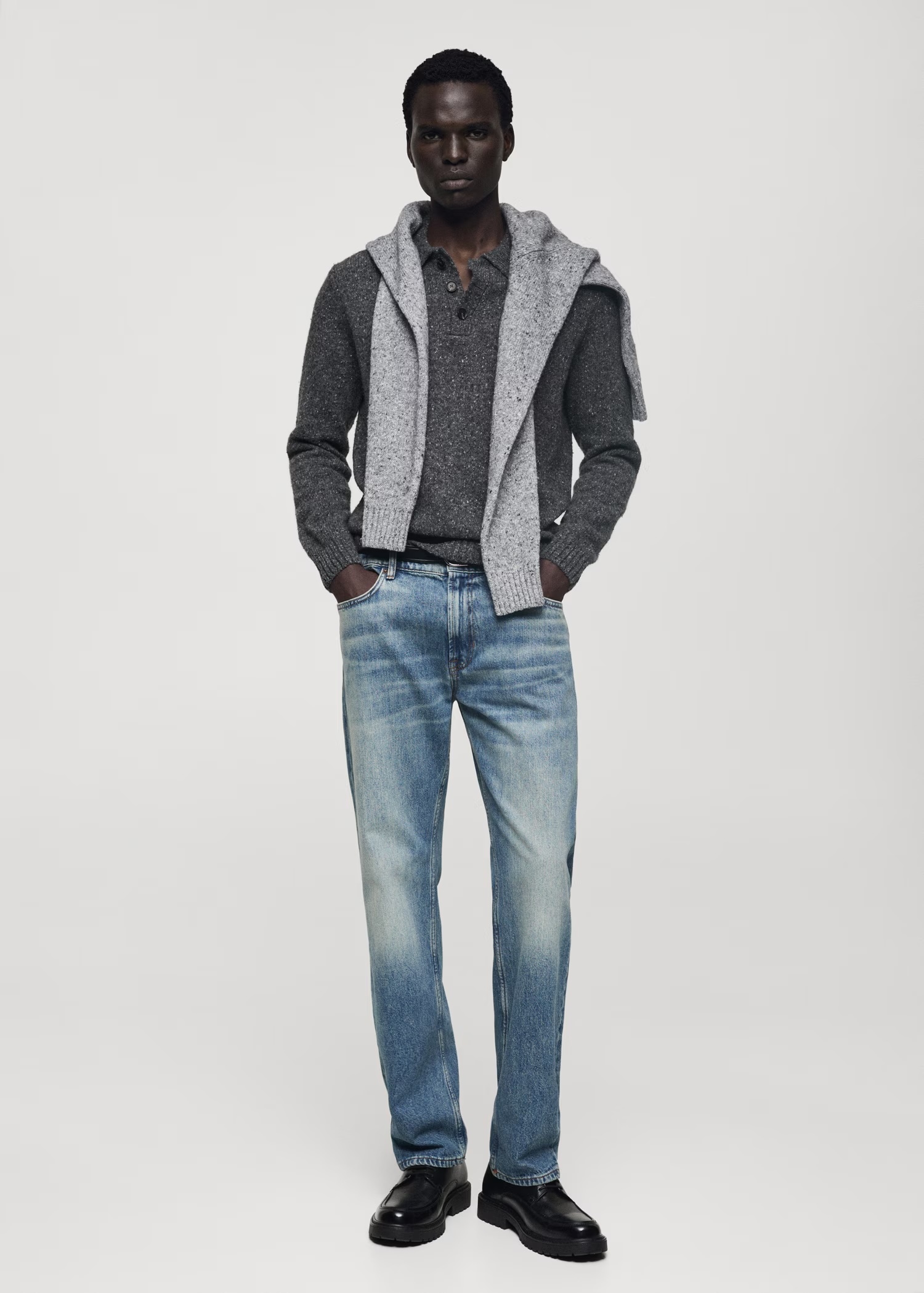 Customize Men's Charcoal Speckled Wool Polo Sweater