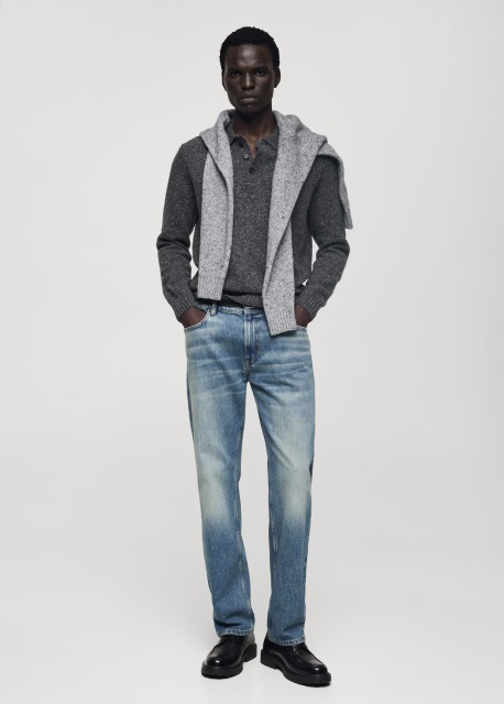 Customize Men's Charcoal Speckled Wool Polo Sweater